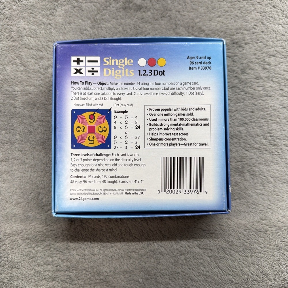 24 Game Single Digits 1 2 3 Dot Math Game Complete Math Learning Family Fun - Picture 2 of 3